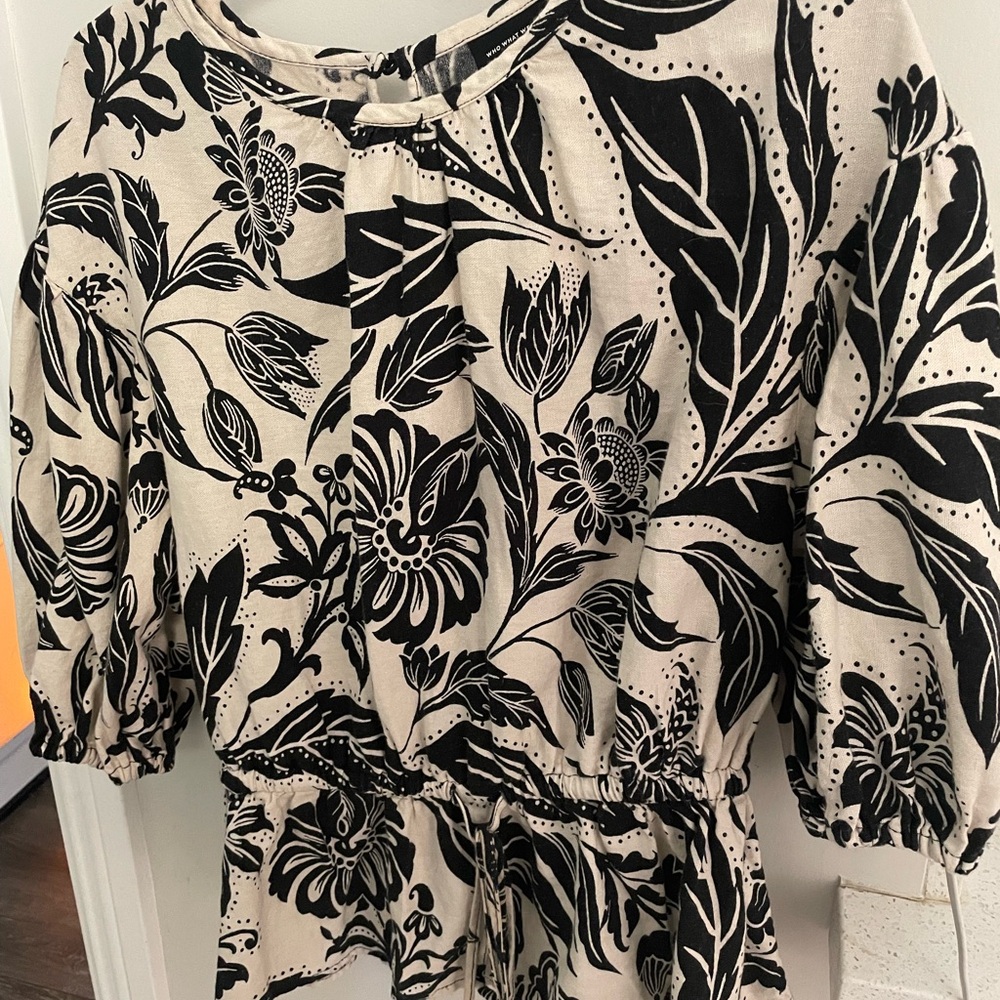 Who What Wear Black and Cream Patterned Top
